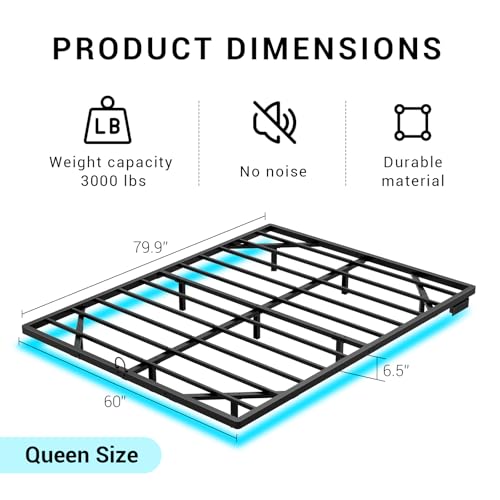 Queen Metal Bed Frame with Smart Lights and Charging Station, view 3