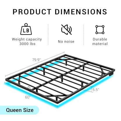 Queen Metal Bed Frame with Smart Lights and Charging Station, view 3