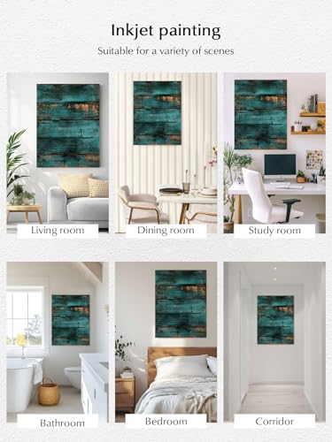NuYeBiofx Farm Vintage Teal Wood Grain Canvas Wall Art Prints,48"x32" Framed Picture Artwork Rustic Wooden Plank Printed Canvas Oil Painting for Living Room Bedroom Office,Ready to Hang