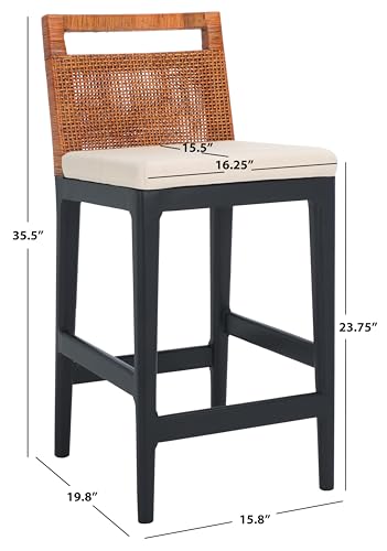SAFAVIEH Furniture - Darin Counter Stool - Brown & White - Solid Wood - Coastal Upholstered Design - Ideal for Kitchen, Bar Area, Dining Room - Fully Assembled (BST4001D)