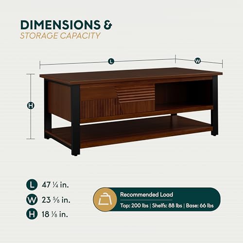 Trapeze Coffee Table for Living Room – Modern Wooden Center Table with Storage, Metal Legs, Large Walnut Coffee Table for Stylish Living Room Furniture Setup