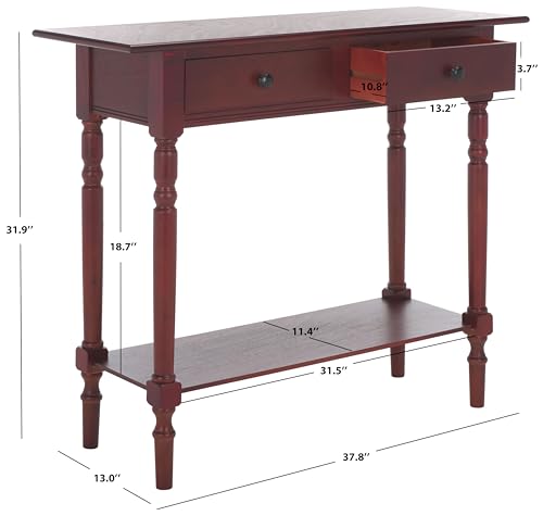 SAFAVIEH Home Collection – Rosemary Dark Cherry Console Table with Drawers & Shelf, Classic Contemporary Storage Console, Turned Leg Design (AMH5705D)