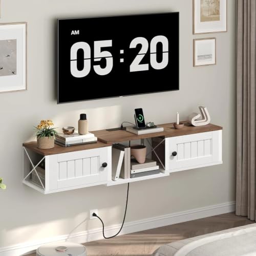 Farmhouse Floating TV Stand with Power Outlet, view 2