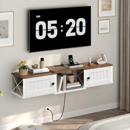 Farmhouse Floating TV Stand with Power Outlet, view 2