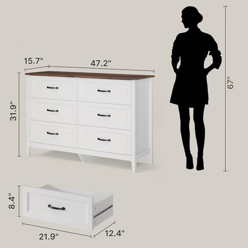 47.2" W Drawer Dresser, 6 Chest of Drawers, Dresser for Bedroom, view 3