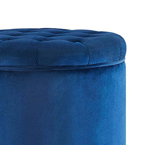 Modern Tufted Accent Storage Ottoman, Small Upholstered Button Circle Pouf Footstool with Lift Top, for Bedroom Living Room Vanity - Navy Blue