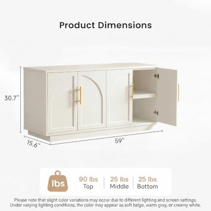 59" Sideboard Cabinet with Arched Doors,Cream Grey(Not White), view 3
