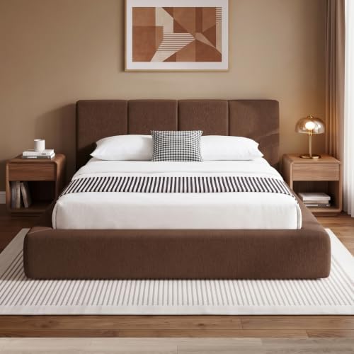 Queen Bed Frame w/ Channel Headboard, Cloud Upholstered Platform Bed Frame, view 2