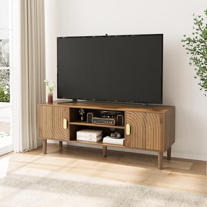Walnut TV Stand with Line Groove Design, view 2