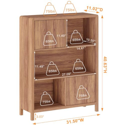 Bookshelf with Storage, 5 Cube Bookcase with Doors, Farmhouse Wood Cube Storage Organizer for Home Office, Bedrooom, Living Room (Walnut)