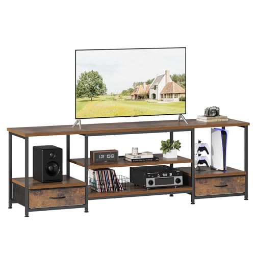 63" TV Stand with Storage Drawers & Open Shelves, Rustic Brown | Media Console Table for 75" TVs, Entertainment Center with Charging Station (2AC+USB+Type-C), Heavy Duty for Living Room