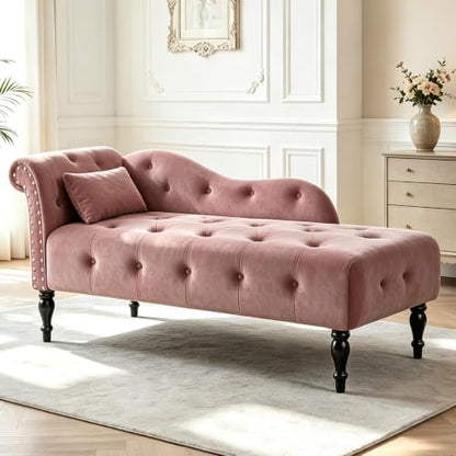 Velvet Upholstered Chaise Lounge Chair Indoor with Pillow, view 2