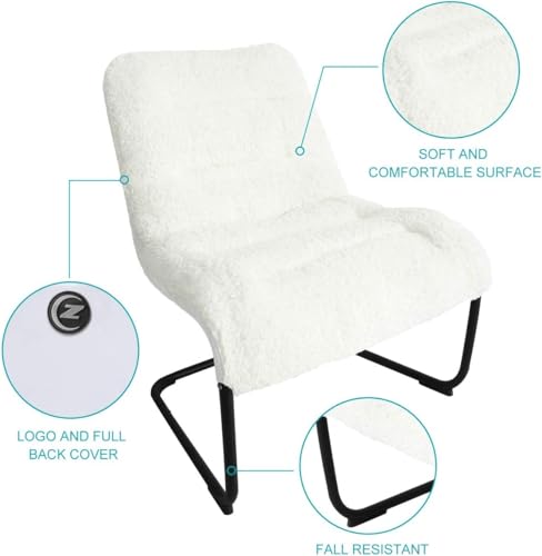Upholstered Metal-Framed Lounge Chair with Sherpa Seat, White - Ideal for Bedrooms, Living Rooms, Dorms, Indoor Spaces, Accent and Lounging
