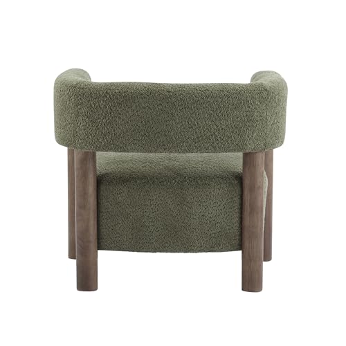 Carly Low Profile Accent Chair, Round Backrest Side Chair, Living Room Armchair with Boucle Fabric Cushion,Comfy Reading Chair for Bedroom,Wooden Single Lounge Sofa,Olive Green