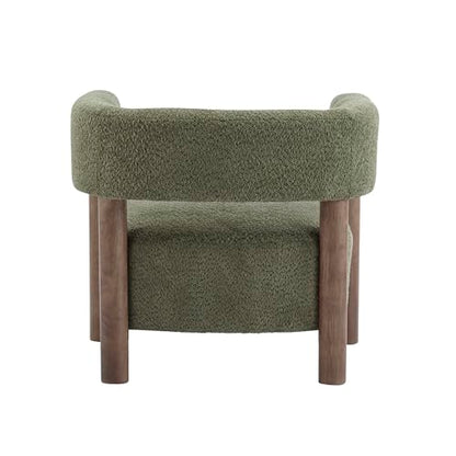Carly Low Profile Accent Chair, Round Backrest Side Chair, Living Room Armchair with Boucle Fabric Cushion,Comfy Reading Chair for Bedroom,Wooden Single Lounge Sofa,Olive Green