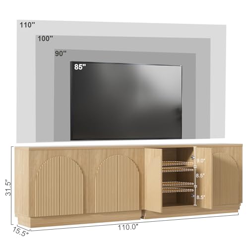Fluted TV Stand with Arched Reeded Design Doors, view 3