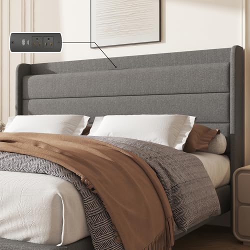 King Linen Multifunctional Bed with Charging Station & Storage Headboard, view 7