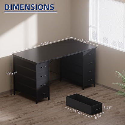 47 Inch Computer Desk with 8 Fabric Drawers PC Gaming Desk Home Office Study Work Writing Table for Bedroom Vintage