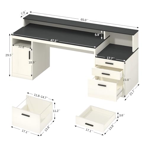 65" Computer Desk with 3 Drawers & Printer Shelf for Home Office, view 3