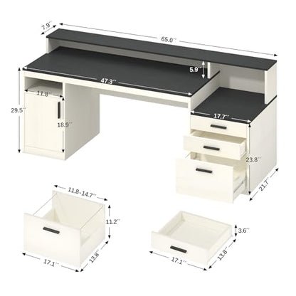 65" Computer Desk with 3 Drawers & Printer Shelf for Home Office, view 3