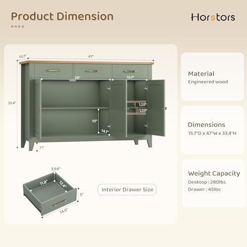 47" W Kitchen Buffet Sideboard Cabinet with Storage Drawers, Green, view 4