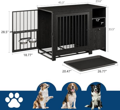 45.3" Dog Crate Furniture, Wooden Dog Kennel End Table, view 3