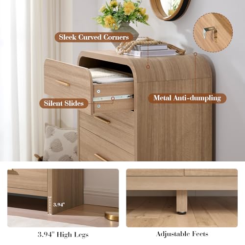 Curved 5 Drawer Dresser for Bedroom, 31'' Wide Chest of Drawers, view 6