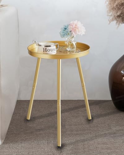Side Table: End Table for Any Room - Small Side Tables for Small Spaces Pure Golden with 3 Legged