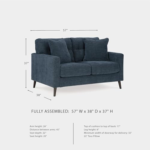 Signature Design by Ashley Bixler Classic Tufted Loveseat with Removable Cushions, Blue