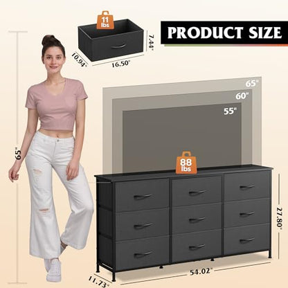 Dresser TV Stand for 65 Inch TV, 9 Drawer Dresser for Bedroom, Black, view 4