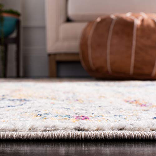 SAFAVIEH Madison Collection Area Rug - 6'7" x 9'2", Cream & Multi, Boho Chic Distressed Design, Non-Shedding & Easy Care, Ideal for High Traffic Areas in Living Room, Bedroom (MAD611B)