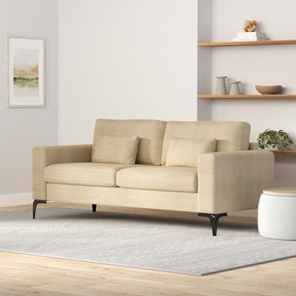 Tommy Hilfiger Austin Upholstered Sofa, Contemporary Square Arms Living Room Couch for Small Space, Plush Cushions, Wooden Frame and Legs, American Cream