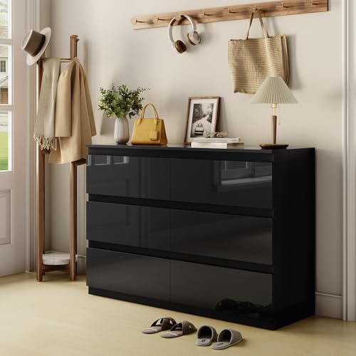 6 Drawer Dresser for Bedroom, 47" Wide Black Wood Chest for Storage, view 2