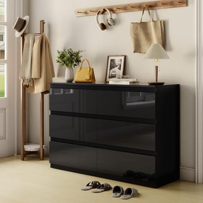 6 Drawer Dresser for Bedroom, 47" Wide Black Wood Chest for Storage, view 2