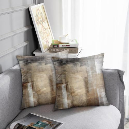 Throw Pillow Covers Modern Home Art Decor, 18 x 18 Inches Set of 2 Pillow Cases Decorative, Abstract Oil Painting Pillowcases for Bedroom, Living Room, Taupe Tan Grey Brown Beige