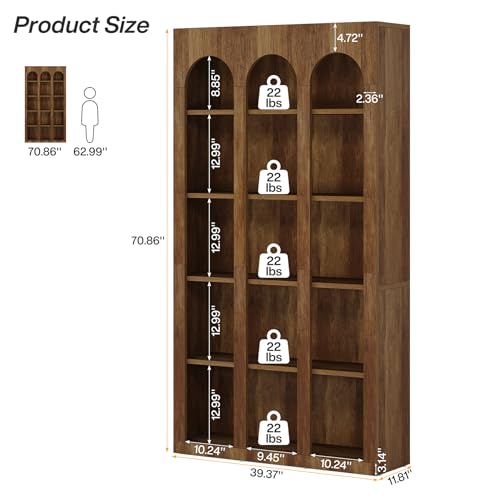 5-Tier Arched Bookshelf, 70.87-Inch Mid Century Modern Bookcase, view 3