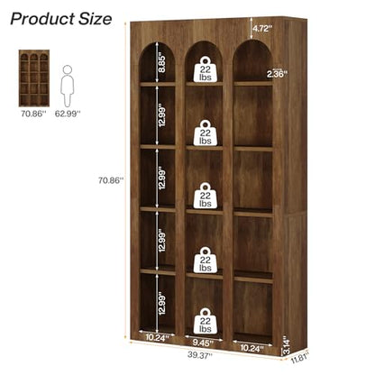 5-Tier Arched Bookshelf, 70.87-Inch Mid Century Modern Bookcase, view 3