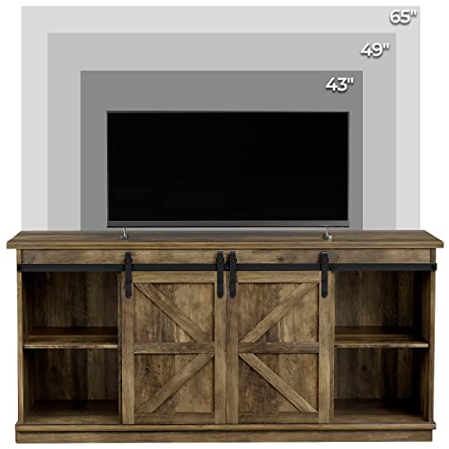 ZPK Farmhouse TV Stand for 65 Inch TV, Modern Television Stands Mid Century Media Entertainment Center with Sliding Barn Doors and Storage Cabinets, Console Table for Living Room, Bedroom (Rustic Oak)