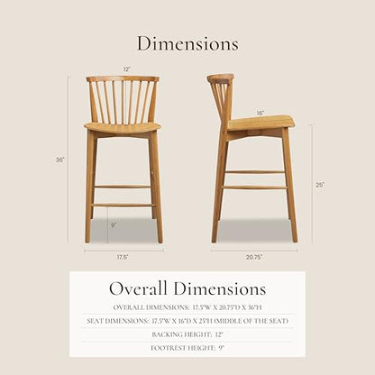 Poly & BARK Ligna Counter Stool Oak– Mid-Century Inspired Stool with Sculpted Spindle Back – Solid American Oak Frame and Engineered Wood Veneered Seat – Fully Assembled and Ready to Use