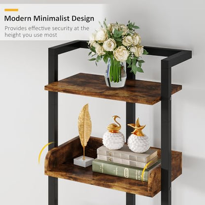 Book Shelf Narrow Bookshelf: 5 Tier Wood Bookcase with Metal Edge Protection Industrial Modern Bookshelf Book Storage Organizer for Living Room Bedroom Home Office (Rustic Brown)