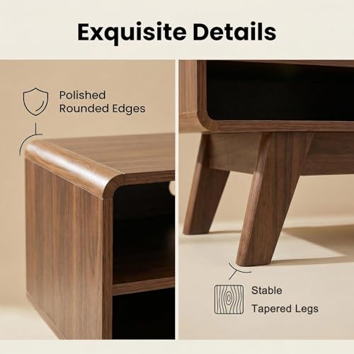 46" Mid-Century Modern TV Stand with Slatted Sliding Doors, view 5