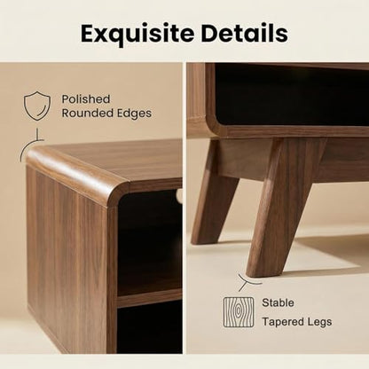 46" Mid-Century Modern TV Stand with Slatted Sliding Doors, view 5