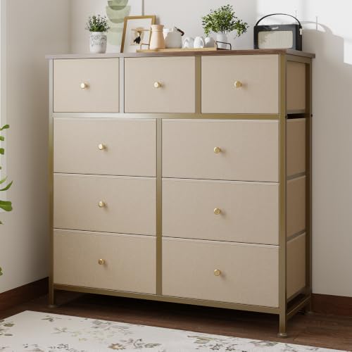 Dresser for Bedroom with 9 Drawers, Anti-Tip Fabric Storage Tower, view 3