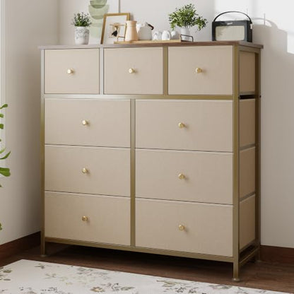 Dresser for Bedroom with 9 Drawers, Anti-Tip Fabric Storage Tower, view 3