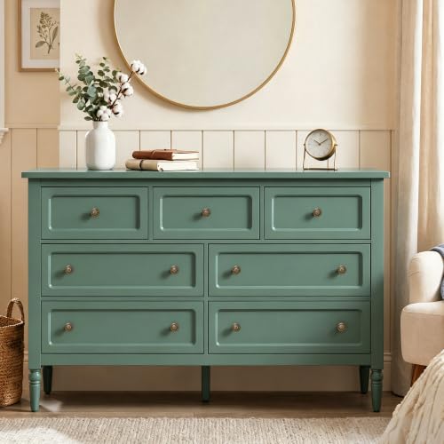 7 Drawer Dresser for Bedroom, 53" Wide Vintage Chest of Drawers, view 5