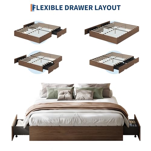 Wood Platform Bed Frame, California King Bed Frame with 2 Drawer, view 6