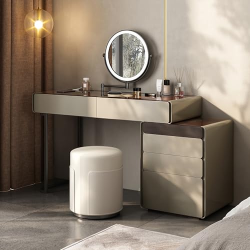Modern Vanity Table with Drawers and LED Mirror, Ideal for Bedroom Makeup (Gray), view 5