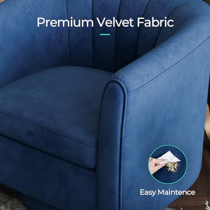 Swivel Accent Chair with Ottoman: Small Velvet Barrel Chair 360 Swivel Modern Armchair, Upholstered Reading Chair with Footrest for Living Room Bedroom Study Room (Blue)