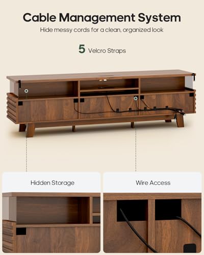 TV Stand with Cable Management, LED, Power Station (Walnut, 70.9"), view 7