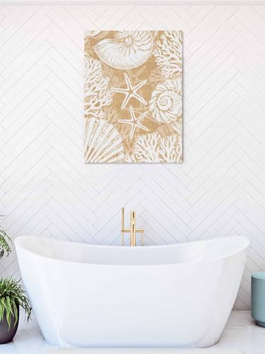 NuYeBiofx Retro Orange Marine Conch Coral Canvas Wall Art Prints,48"x32" Framed Picture Artwork Ocean Sea Starfish Shell Printed Canvas Oil Painting for Living Room Bedroom Office,Ready to Hang